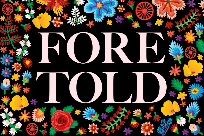 Foretold logo surrounded by colorful flowers on a black background