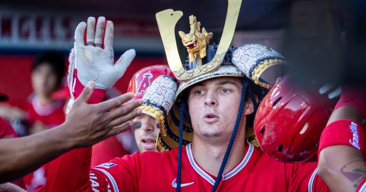 Los Angeles Angels center fielder Mickey Moniak looks on during the News  Photo - Getty Images