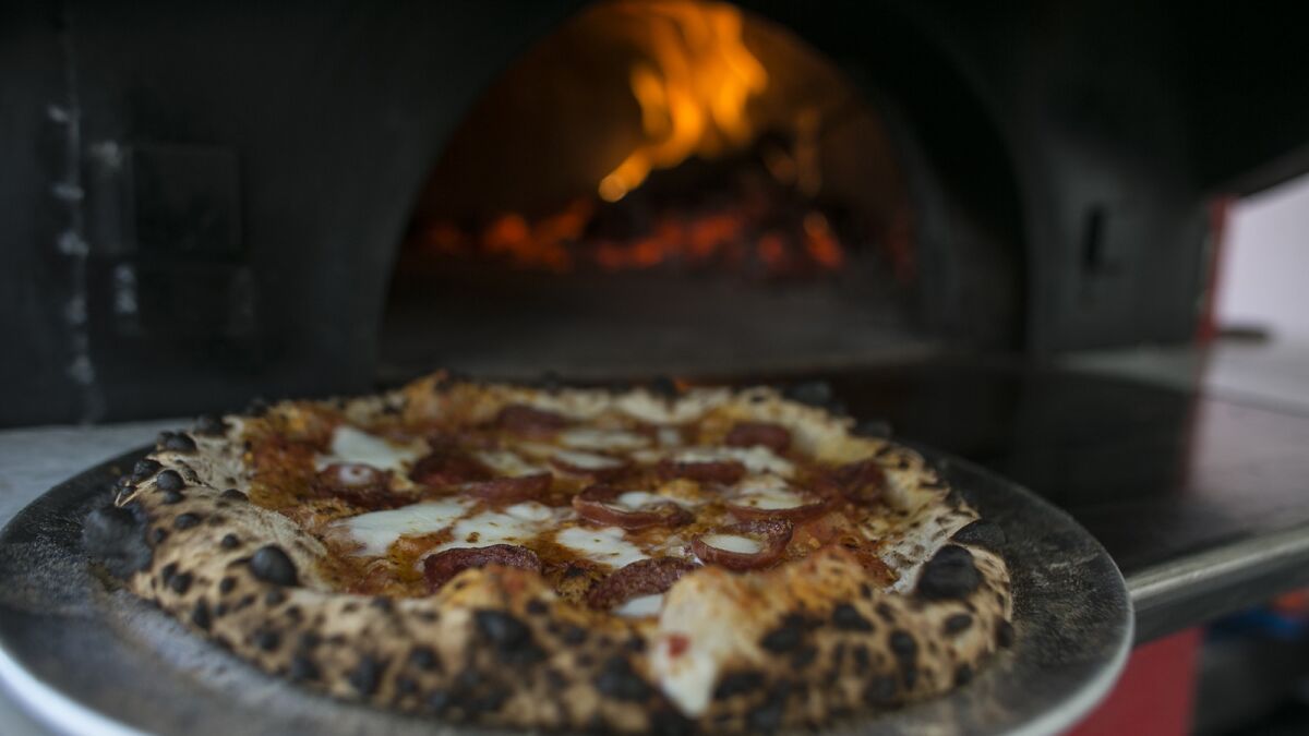 A spicy "pepperoni" pizza from Erik Vose, head chef and owner of Vivace Pizzeria food truck.
