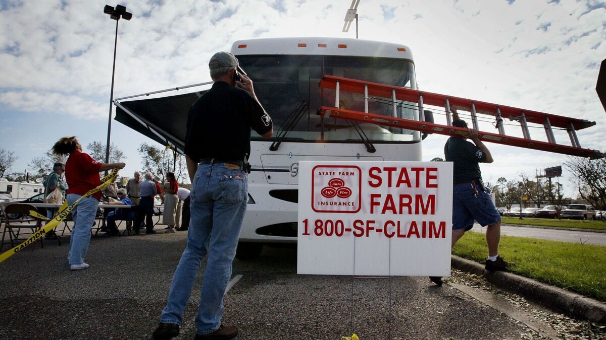 State Farm employees set up a mobile claims office in Florida after Hurricane Ivan struck in 2004.