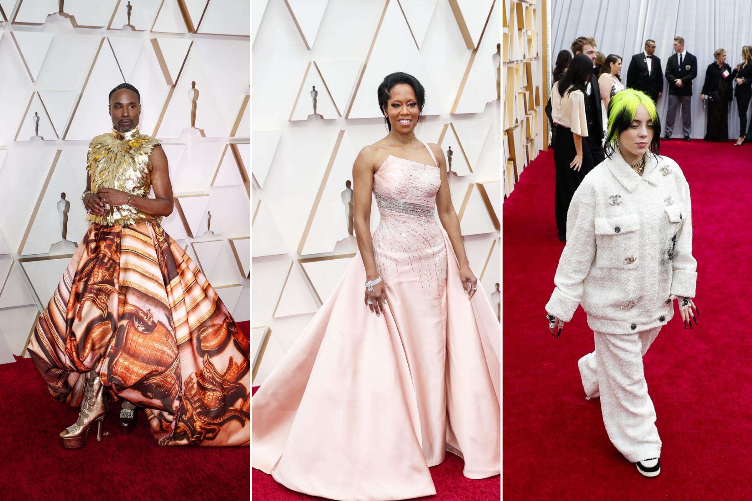 Shots of Billy Porter, from left, Regina King and Billie Eilish on the red carpet.