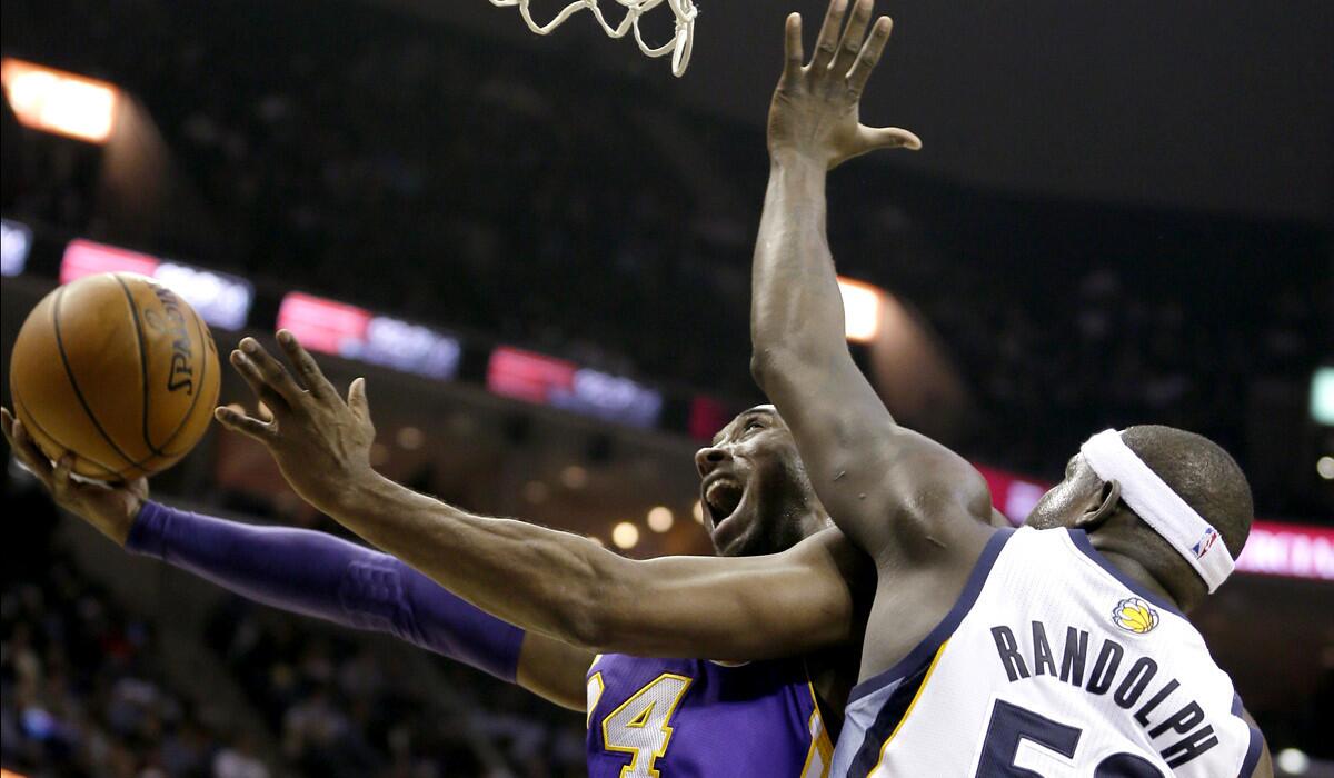 Kobe Bryant and the Lakers will get a test on Tuesday night when they play Zach Randolph and the Grizzlies in Memphis.