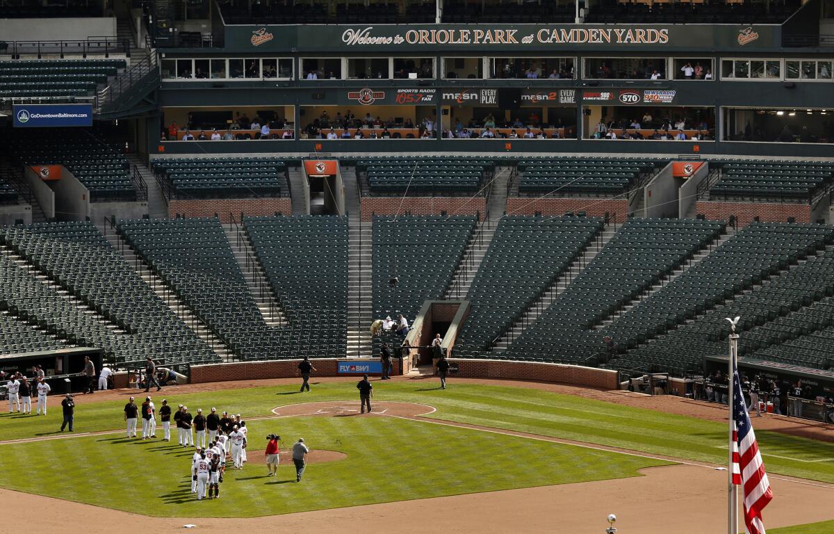 No fans were allowed to attend the Orioles game at Camden Yards in Baltimore because of unrest in the city. The Orioles defeated the White Sox, 8-2.