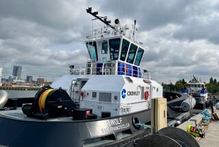 The 82-foot, all-electric eWolf tugboat, dockside at the Port of San Diego.