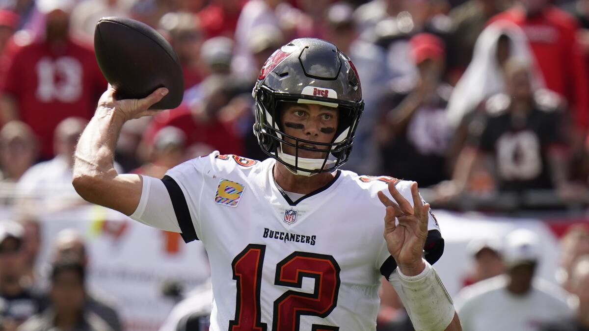 Tampa Bay Buccaneers quarterback Tom Brady throws during a win over the Atlanta Falcons on Sunday.