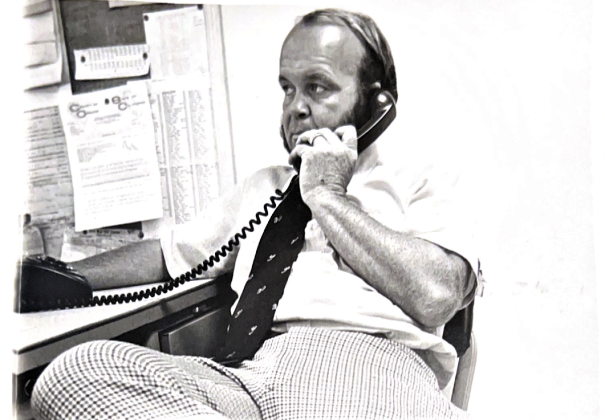 Richard "Scoop" Koehler in his office at the Daily Pilot in the 1970s. 