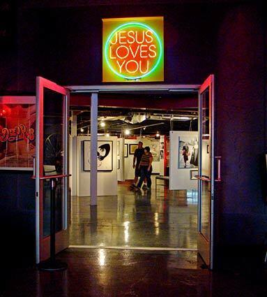 A neon sign hangs above the entrance to the Erotic Heritage Museum, a few blocks west of the Strip.