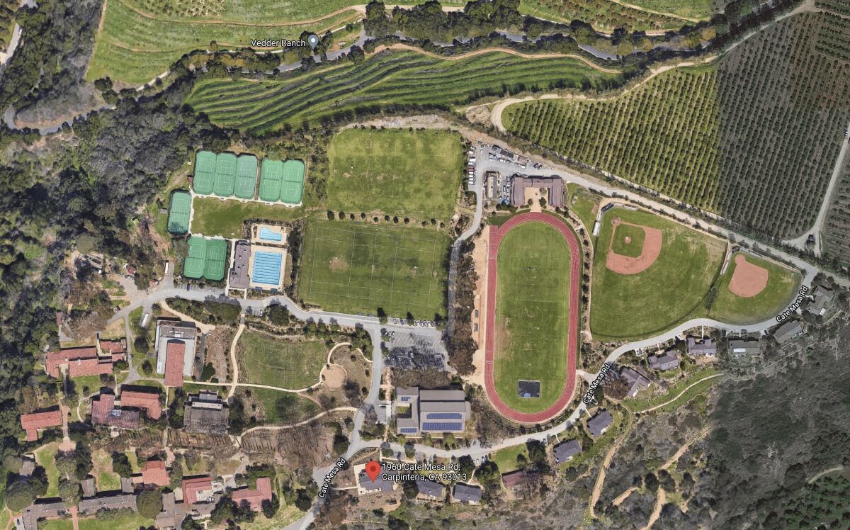 An aerial view of Cate School in Carpinteria