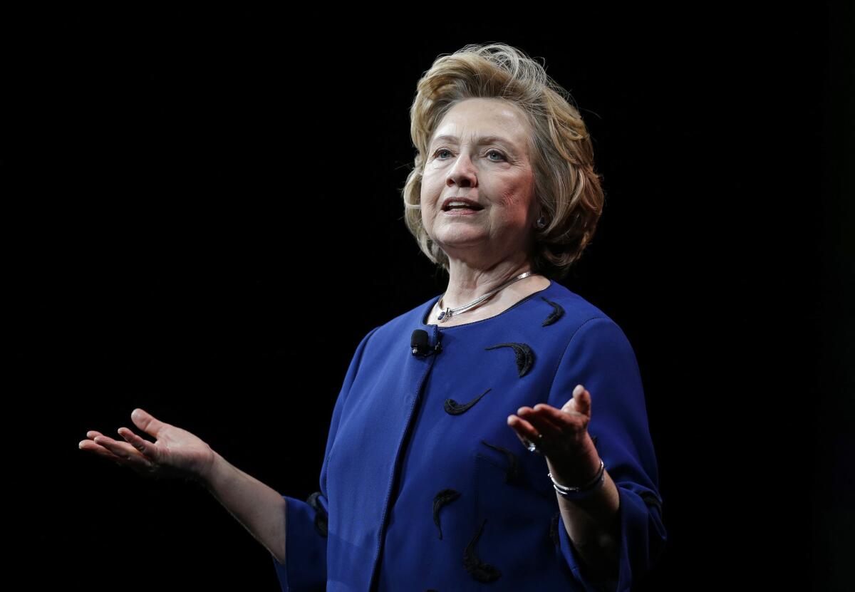 Former Secretary of State Hillary Rodham Clinton speaking in San Francisco in April.
