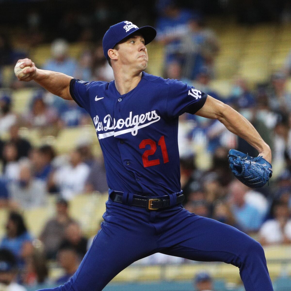 Dodgers pitcher Walker Buehler pitches against the New York Mets.