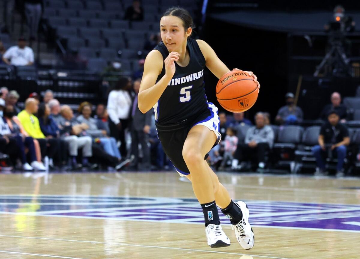 Skye Belker of Windward dribbles in the CIF state Division I girls' final.