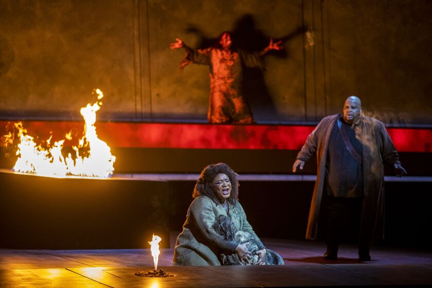 Raehann Bryce-Davis and Limmie Pulliam during dress rehearsal of L.A. Opera's "Il Trovatore."