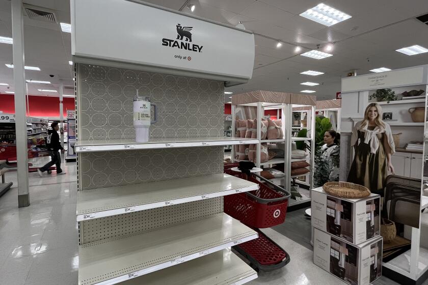 WEST HILLS CA JANUARY 9, 2024 - There was only one Stanley Cup left on the shelf at the Target in West Hills on Monday, January 9, 2024. (Brian van der Brug / Los Angeles Times)