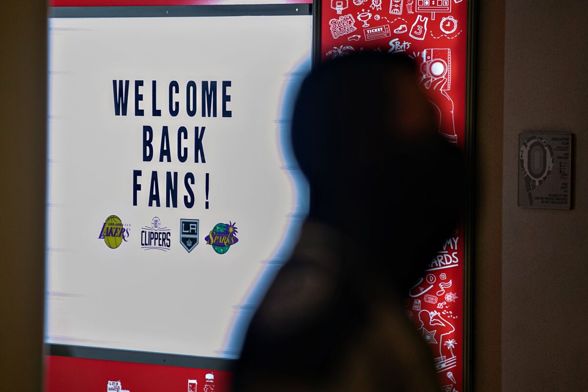 A welcome sign at Staples Center