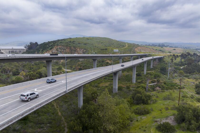 San Diego County, CA - April 12: California SR125 toll road (southbound lanes on right side) near the merge of California SR54 on Friday, April 12, 2024 in San Diego, CA. (Nelvin C. Cepeda / The San Diego Union-Tribune)