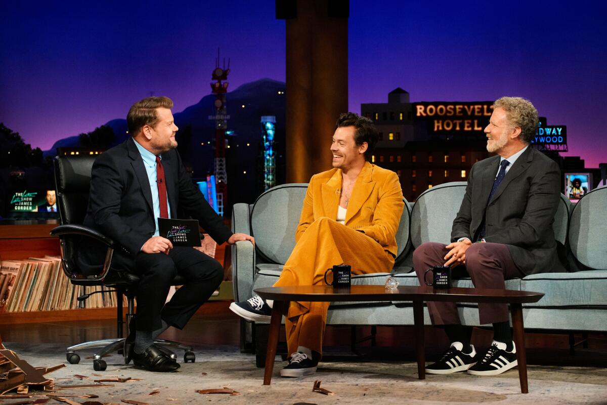 James Corden with guests Harry Styles and Will Ferrell.