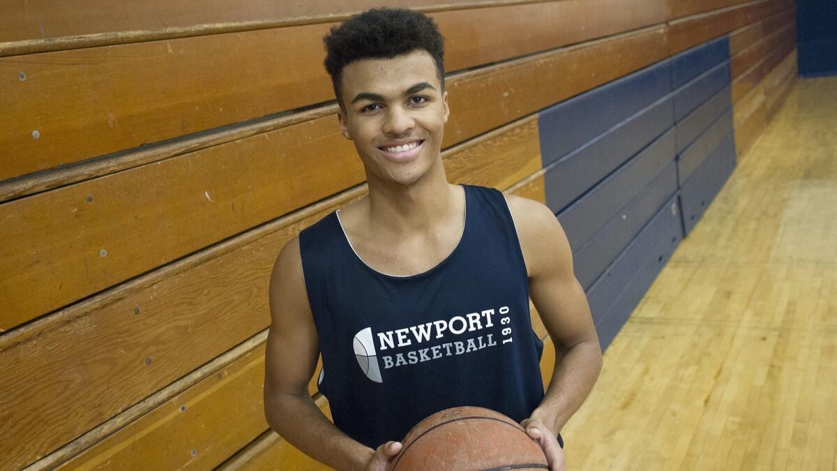 Brandon Phillips, shown during his senior year with the Newport Harbor High boys' basketball team on Jan. 7, 2016, is a member of the Los Angeles Ballers in LaVar Ball's Junior Basketball Assn.