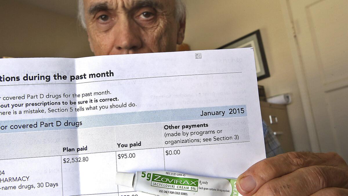 Jim Makichuk with the Kaiser Permanente statement showing its $2,532.80 cost for Zovirax.