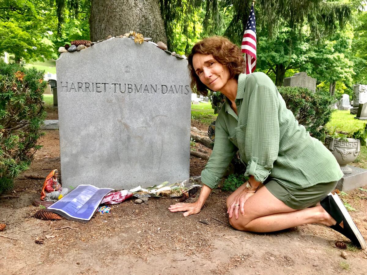 Elizabeth Cobbs at Harriet Tubman's gravesite in Auburn, N.Y.