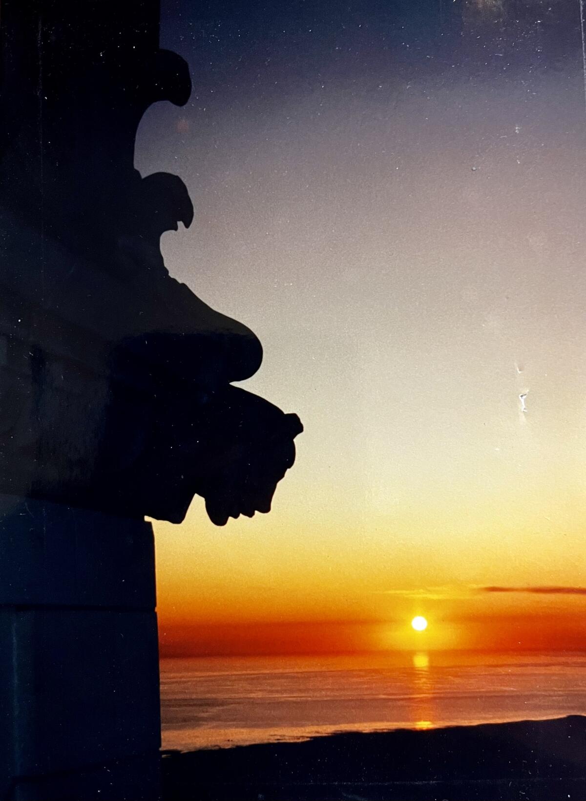 A photo of a sunset taken from the south tower of Hearst Castle.