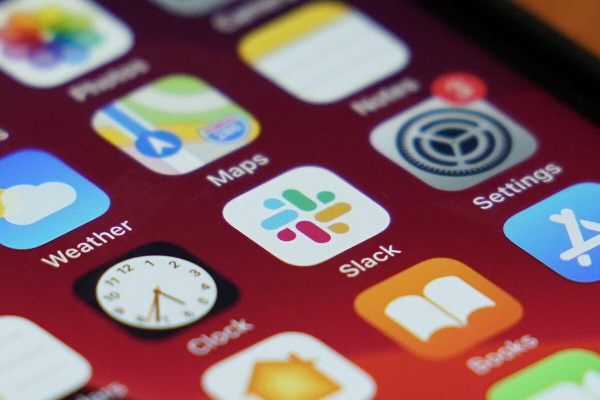 A close-up of Slack app icon on an iPhone screen.