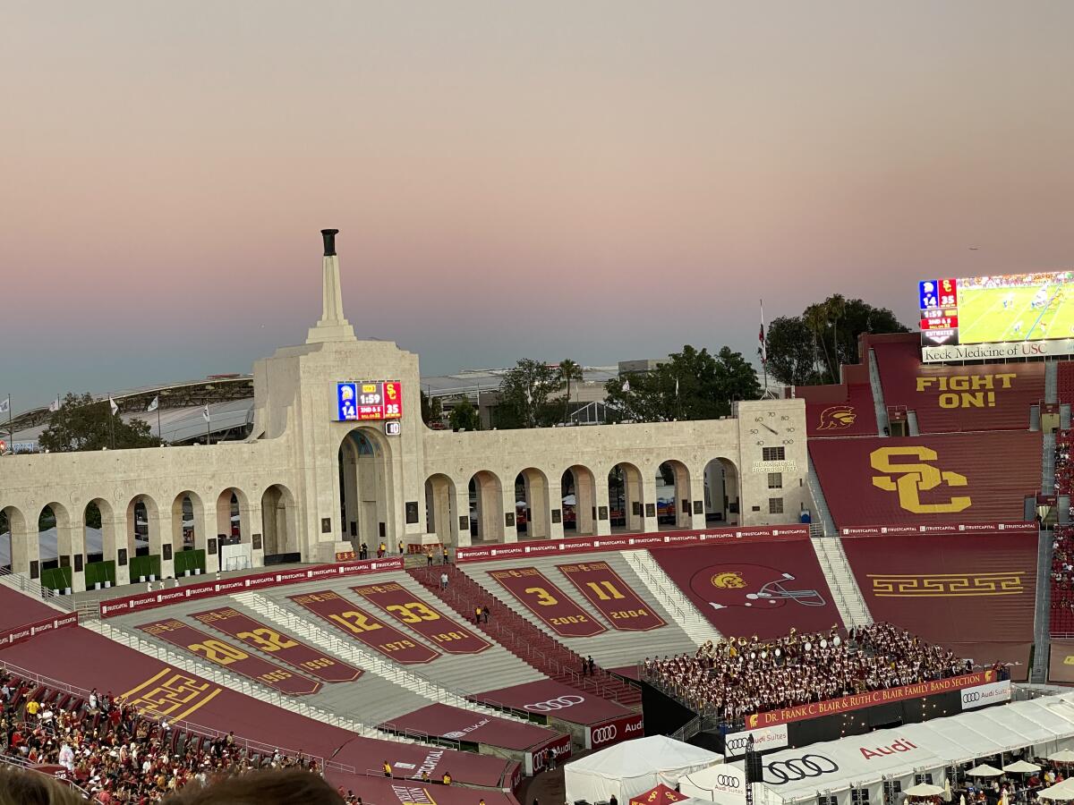 The peristyle end of the Los Angeles Memorial Coliseum.