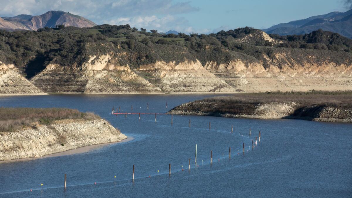 Lake Cachuma in Santa Barbara County is the lowest by far of any reservoir in California.