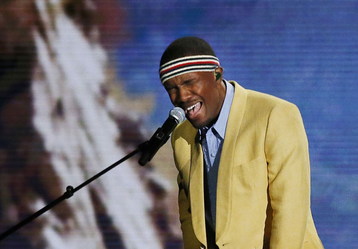 Frank Ocean performs at the Grammy Awards at Staples Center in Los Angeles.