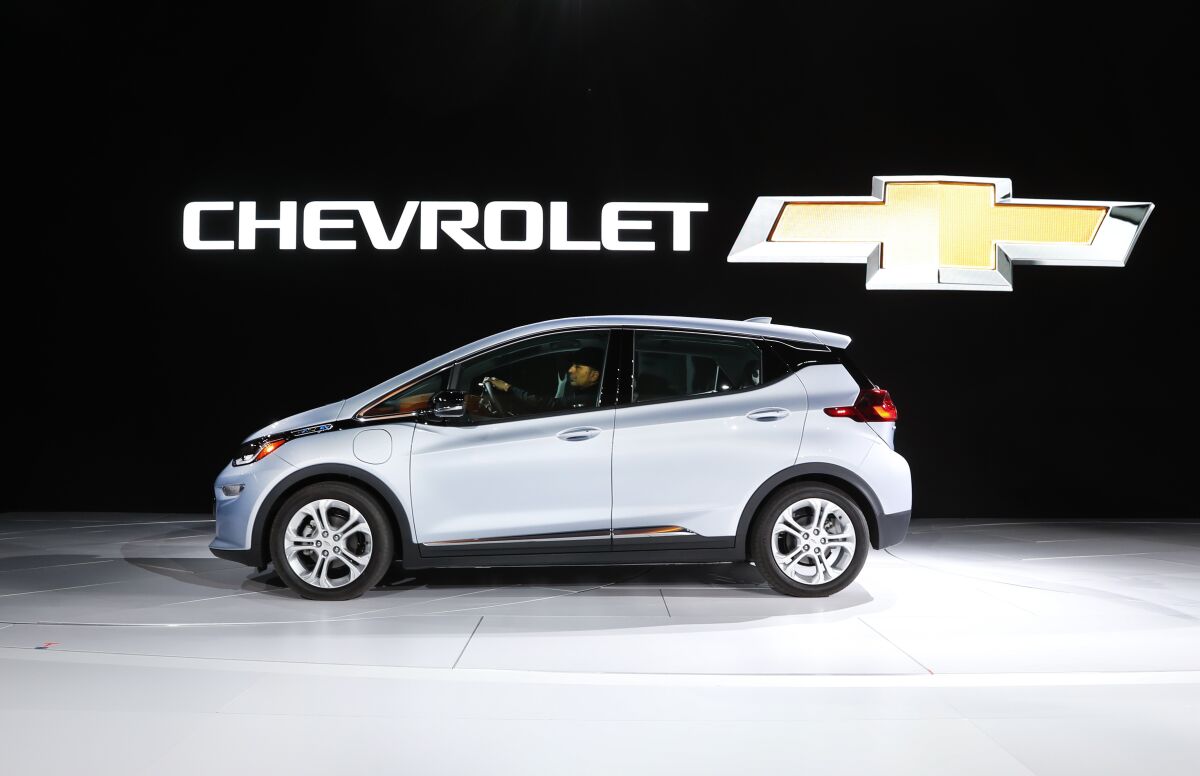 File photo the Chevrolet Bolt at the North American International Auto Show in Detroit.  