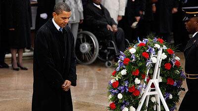 Obama after placing a wreath at the Tomb of the Unknowns at Arlington National Cemetery in Virginia.