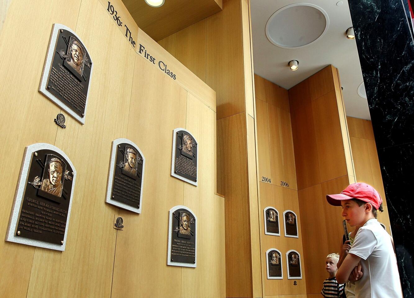 Plaques of first inductees into the Baseball Hall of Fame