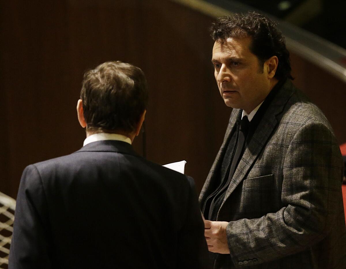 Francesco Schettino attends his trial at a court in Grosseto, Italy, on Feb. 11.