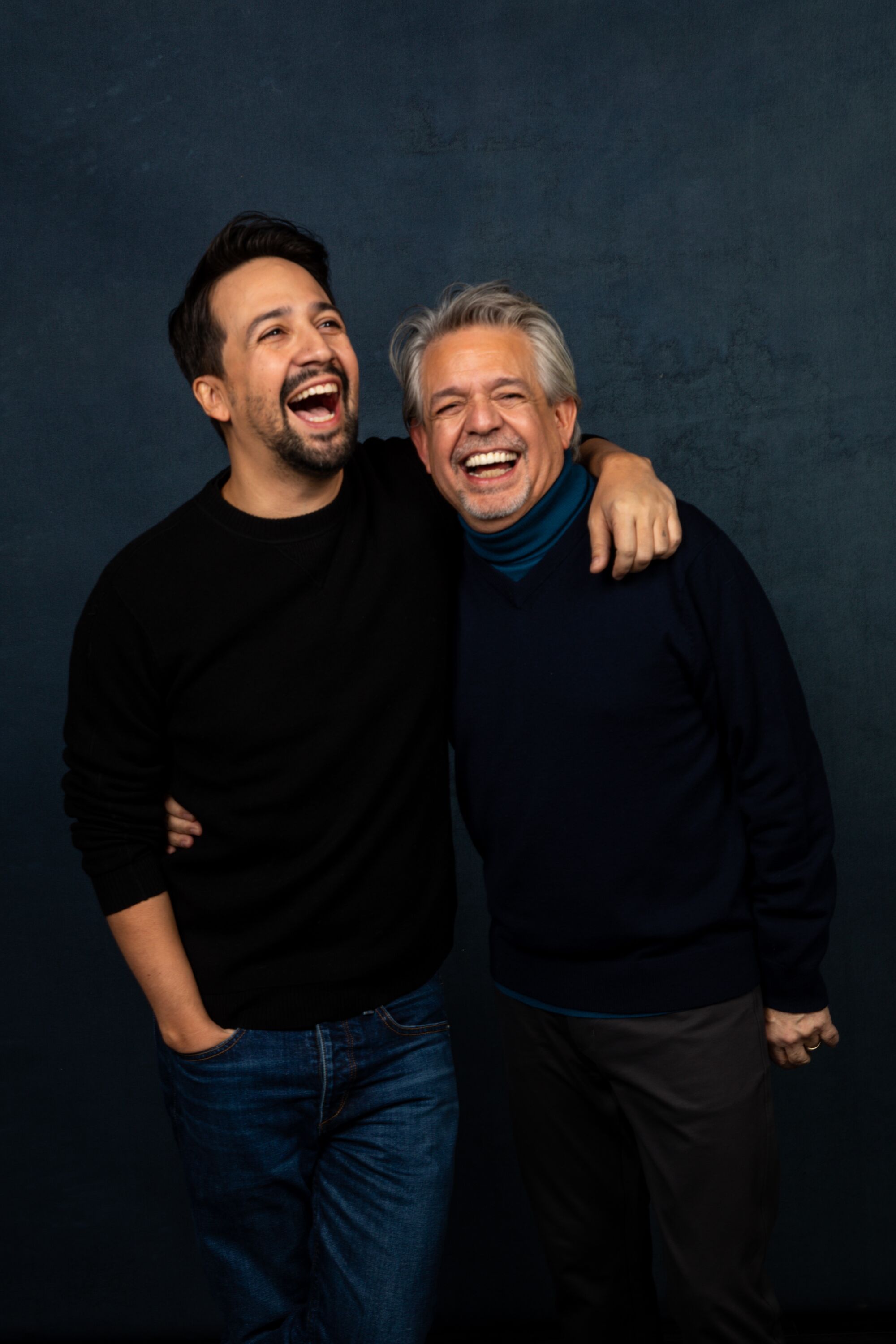 Lin-Manuel Miranda, left, and his father, Luis Miranda, of “Siempre Luis,” photographed in the L.A. Times Studio at the Sundance Film Festival.