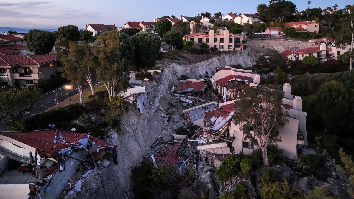 Homes on Peartree Lane in Rolling Hills Estates continue to slide downhill months after a landslide.