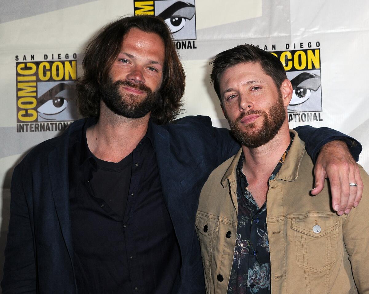 Jared Padalecki, left, and Jensen Ackles of "Supernatural" at 2019 Comic-Con International in San Diego.