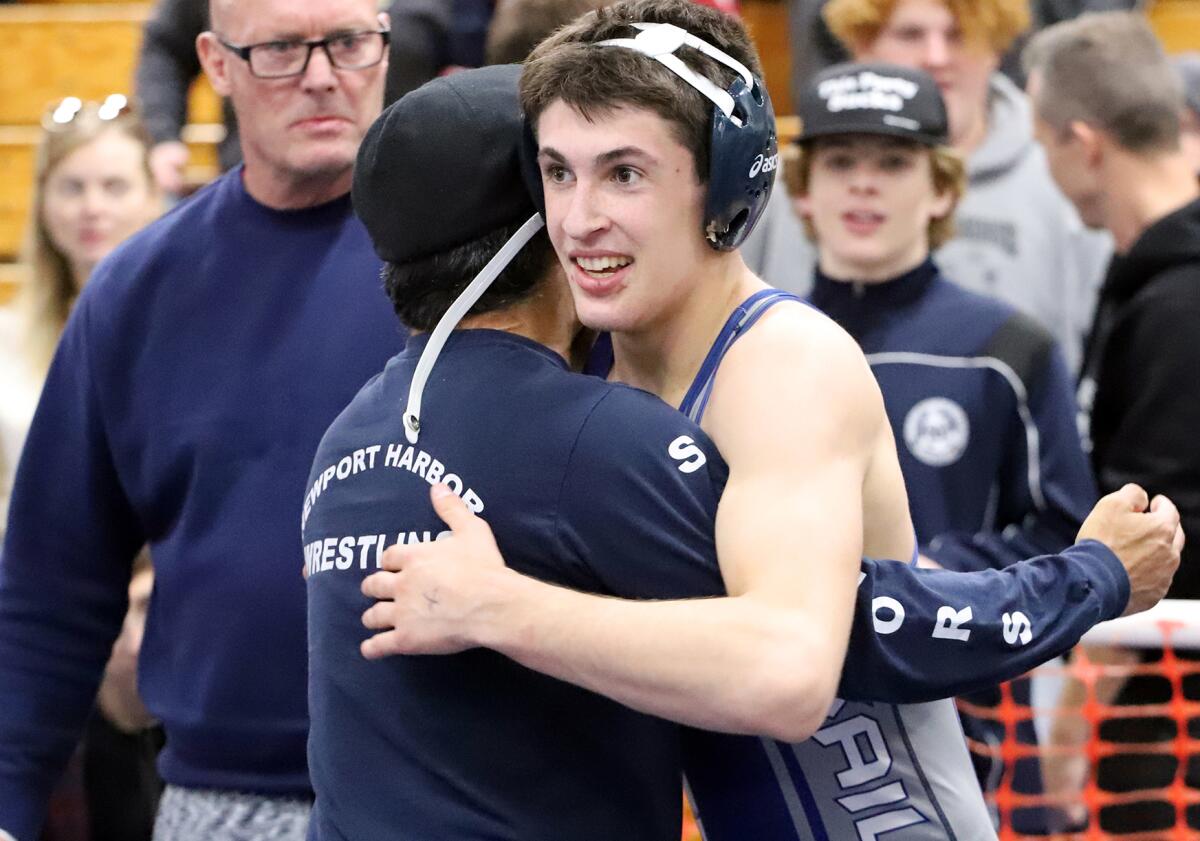 Newport Harbor's Anthony Manno is all smiles after winning the 145-pound final on Saturday.