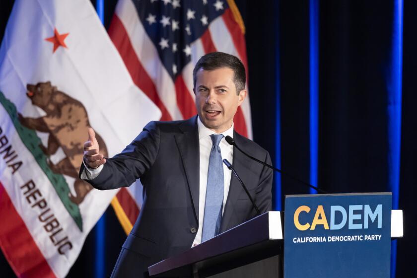 CHICAGO, IL - AUGUST 21: Pete Buttigieg, Secretary of Transportation, at the California Democratic Party delegation breakfast day 3 at the Hyatt Regency in Chicago, IL on Wednesday, Aug. 21, 2024. (Myung J. Chun / Los Angeles Times)