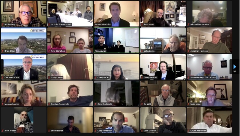 The La Jolla Town Council discusses the "Spaces as Places" program during its Jan. 13 meeting.