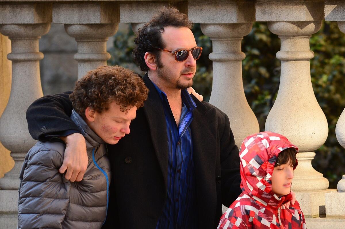 David Bar Katz, center, attends the funeral of Philip Seymour Hoffman in New York.