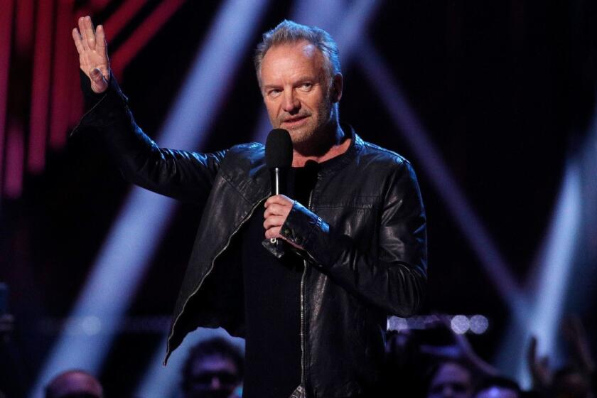 British musician Sting speaks onstage during the Juno Music Awards at Budweiser Gardens in London, Ontario, Canada, on March 17, 2019. (Photo by Lars Hagberg / AFP) (Photo credit should read LARS HAGBERG/AFP/Getty Images)