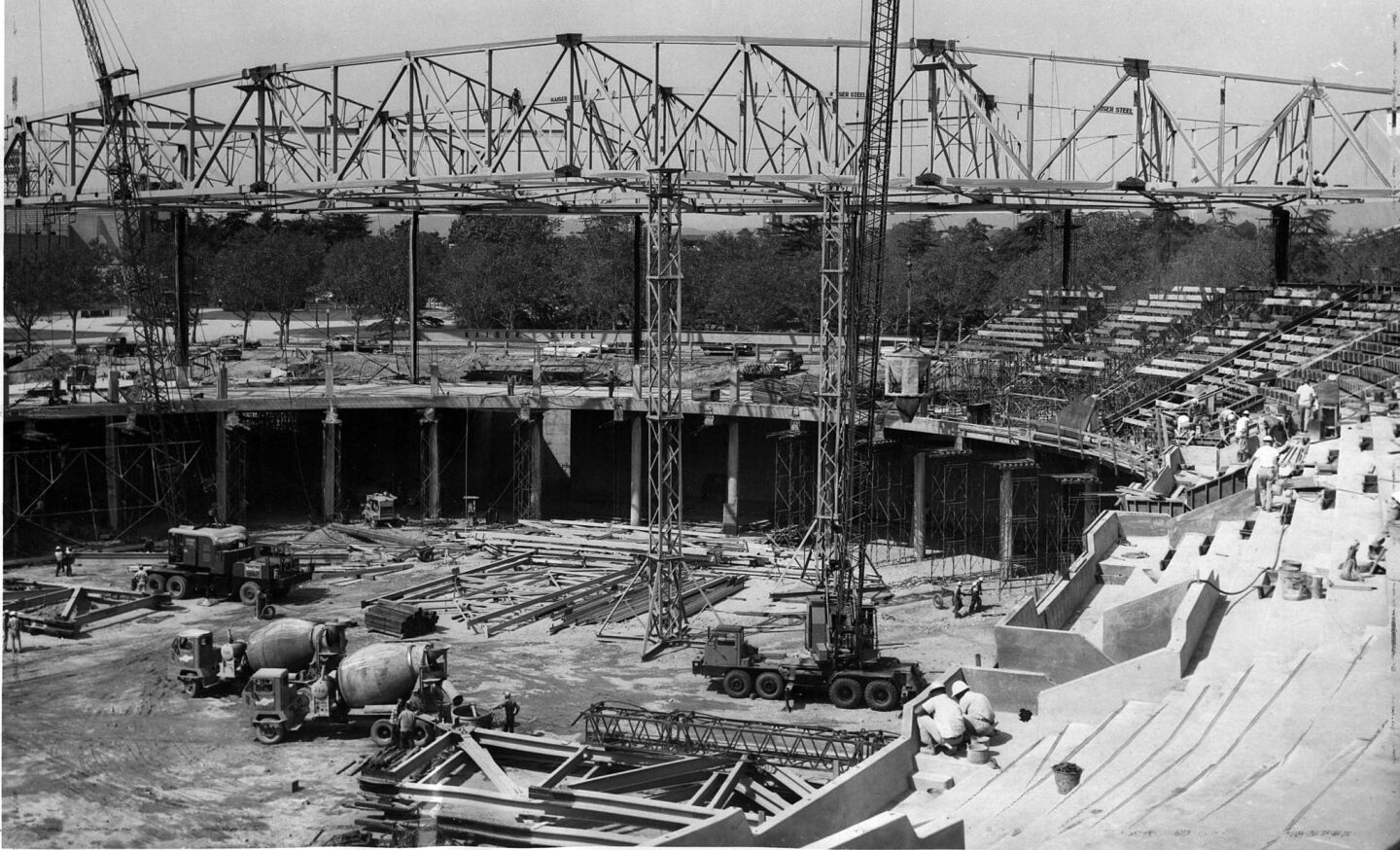 The Los Angeles Memorial Sports Arena under construction, as seen on Oct. 3, 1958.