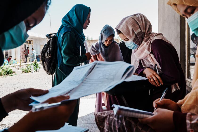 Students are preparing and studying for the Kankor exam at a private tutoring center in Bamyan, Afghanistan. 