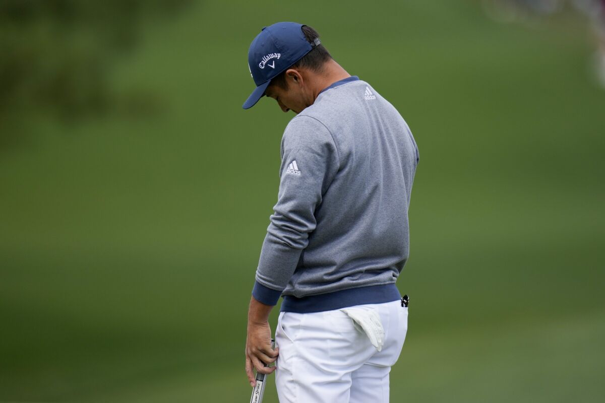Xander Schauffele reacts after missing a putt on the seventh hole during the second round at the Masters on Friday.