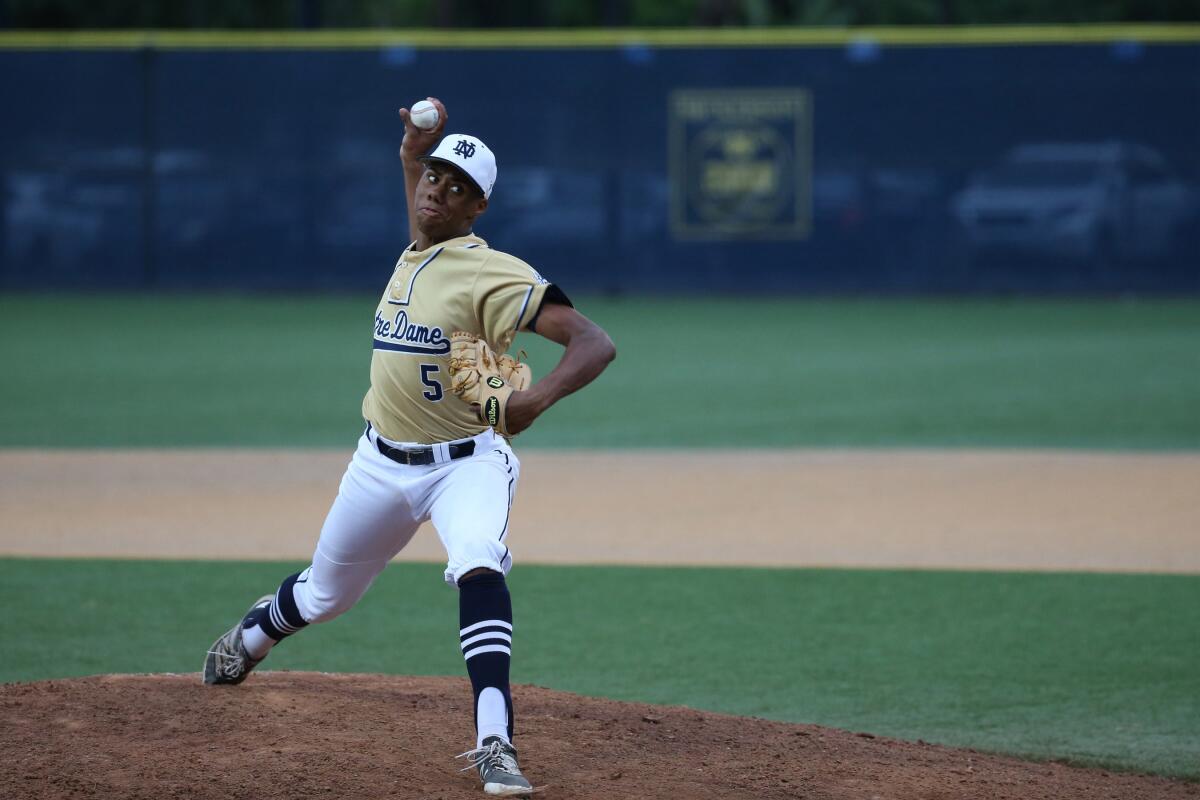 Hunter Greene pitches for Sherman Oaks Notre Dame High