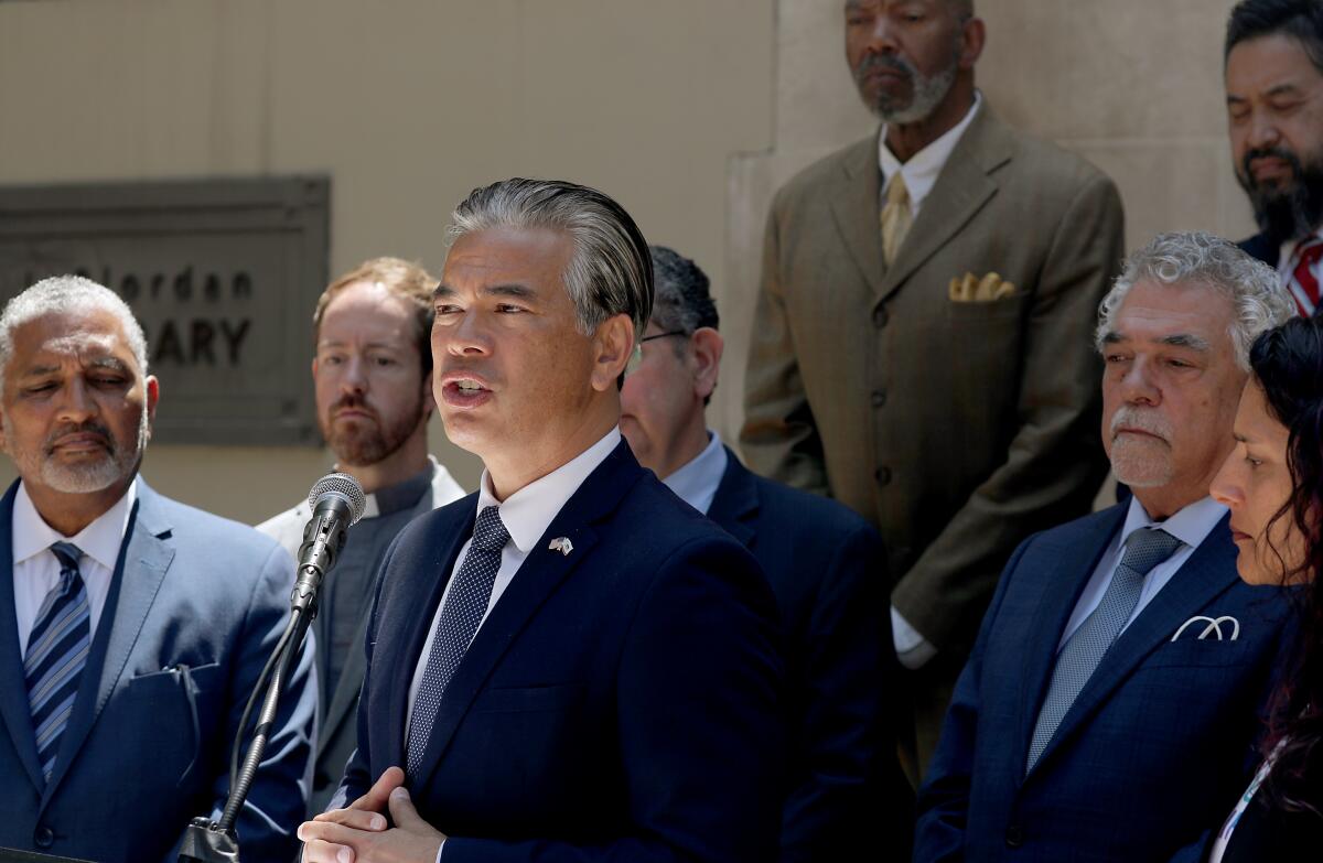 California Atty. Gen. Rob Bonta holds a news conference.