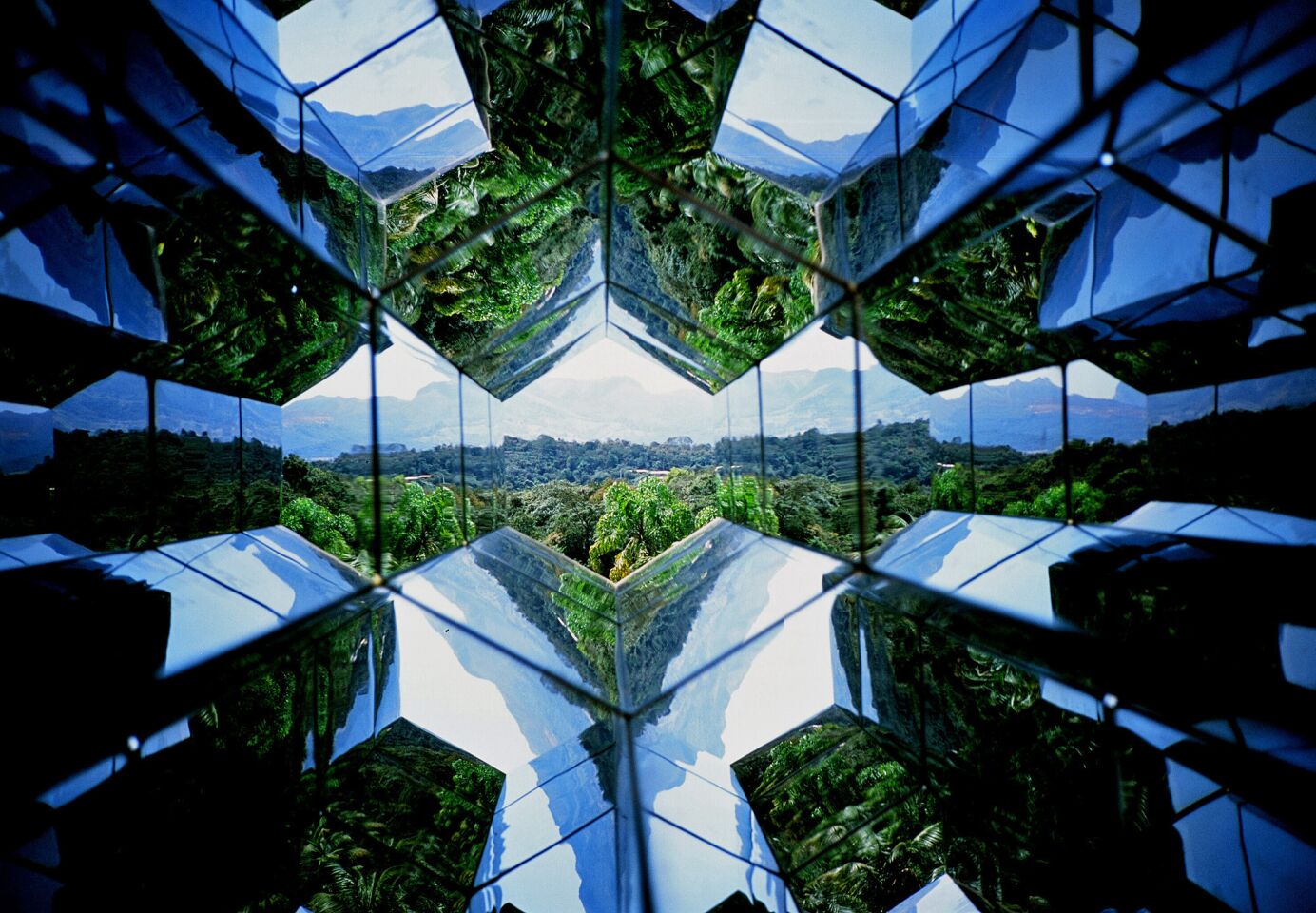 Olafur Eliasson's "Viewing Machine," an oversized kaleidoscope, allows visitors a fantastic view of the Inhotim museum gardens.