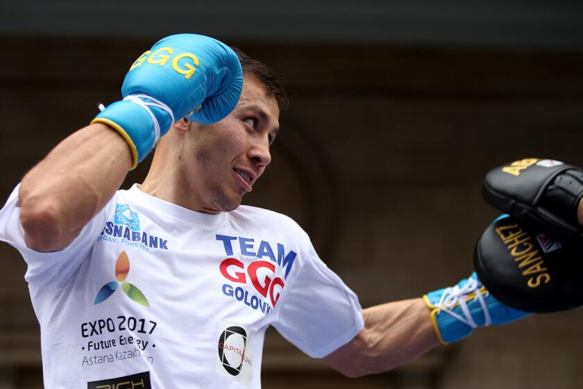 Gennady Golovkin holds a workout in London on Sept. 6.