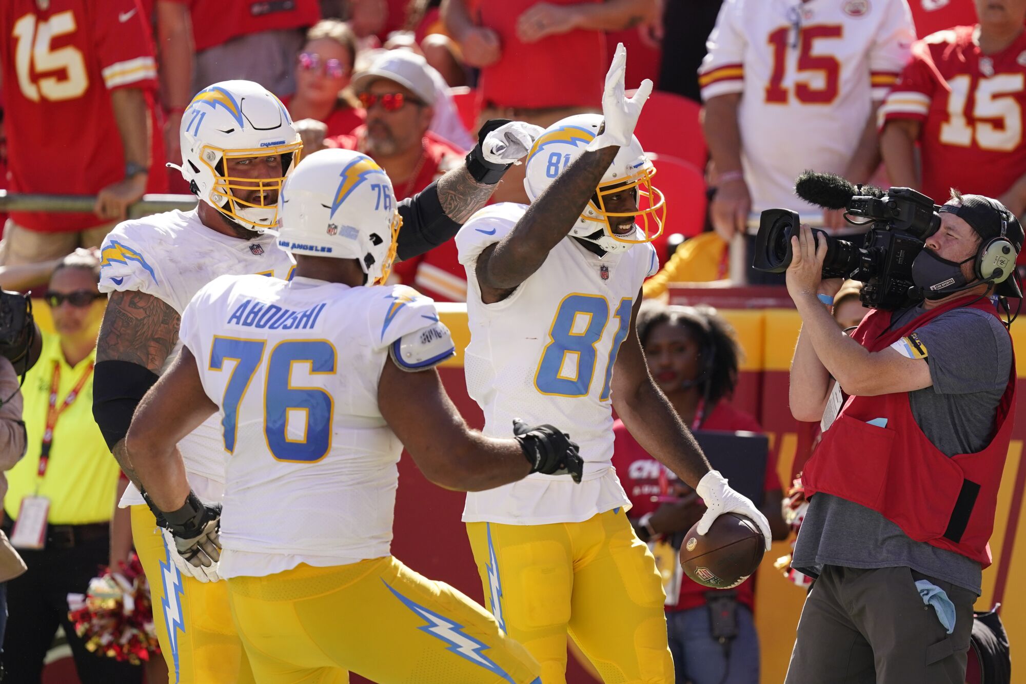Chargers wide receiver Mike Williams celebrates after catching a second-half touchdown pass.