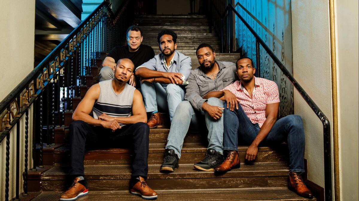 The cast of "The Central Park Five," from left, Cedric Berry as Yusef Salaam, Nathan Granner as Korey Wise, Orson Van Gay as Raymond Santana, Bernard Holcomb as Kevin Richardson, Derell Acon as Antron McCray.