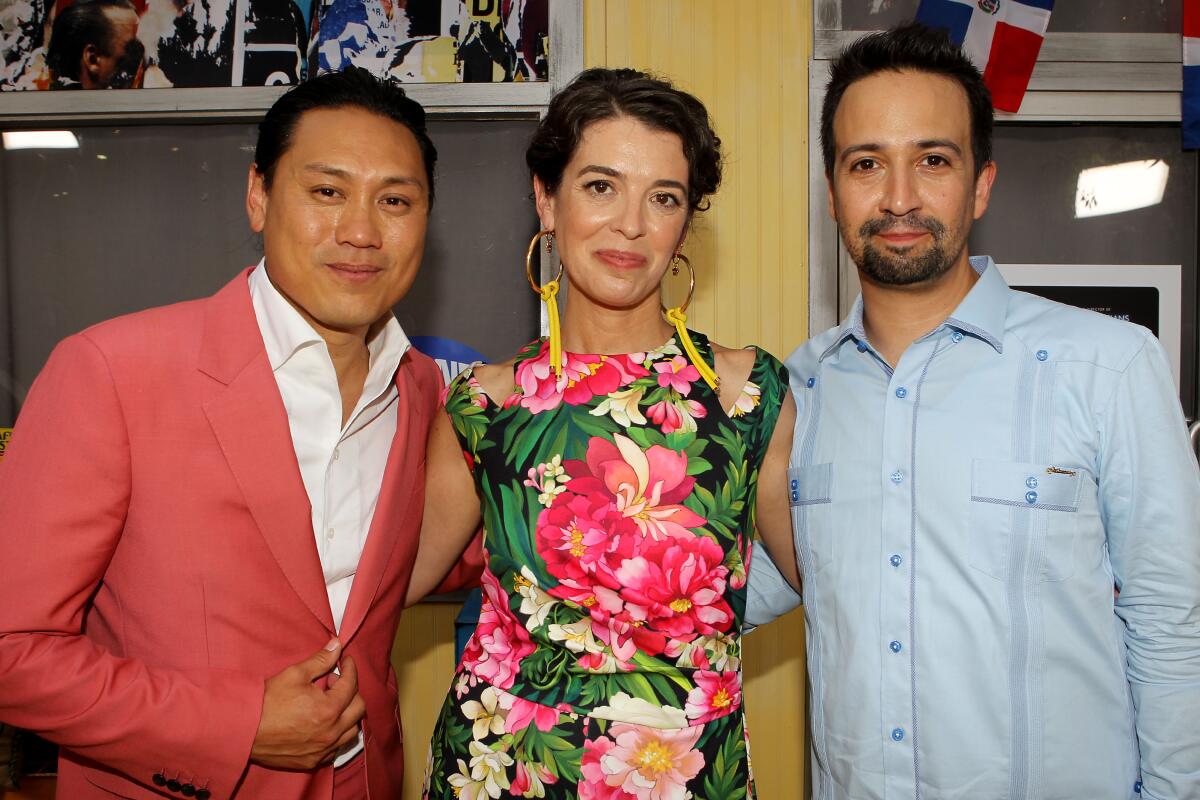 Director Jon M. Chu, left, screenwriter Quiara Alegría Hudes and composer-lyricist Lin-Manuel Miranda.